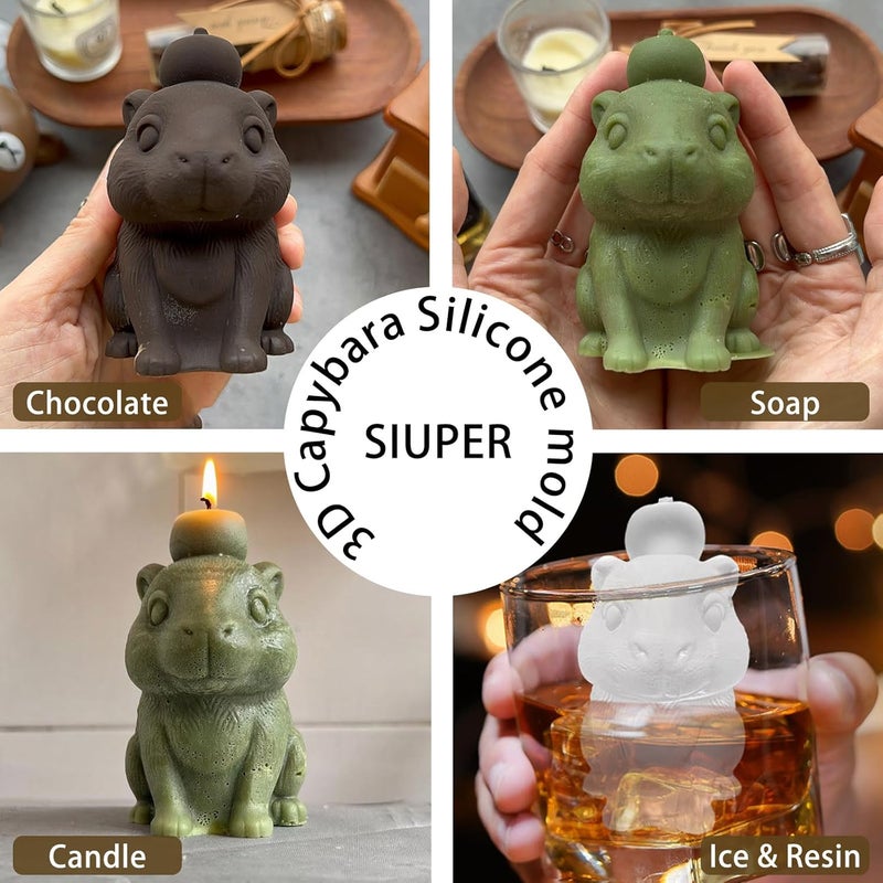 SIUPER 3D Capybara Ice Cube Silicone Molds Tray for Whiskey, Cocktail, Drink, Bar; Rich Details. Fun Animal Mold for Craft Taba Squishy Chocolate Soap Candle Resin Gift for Women Girls Boys; 2 Pack - Image 3
